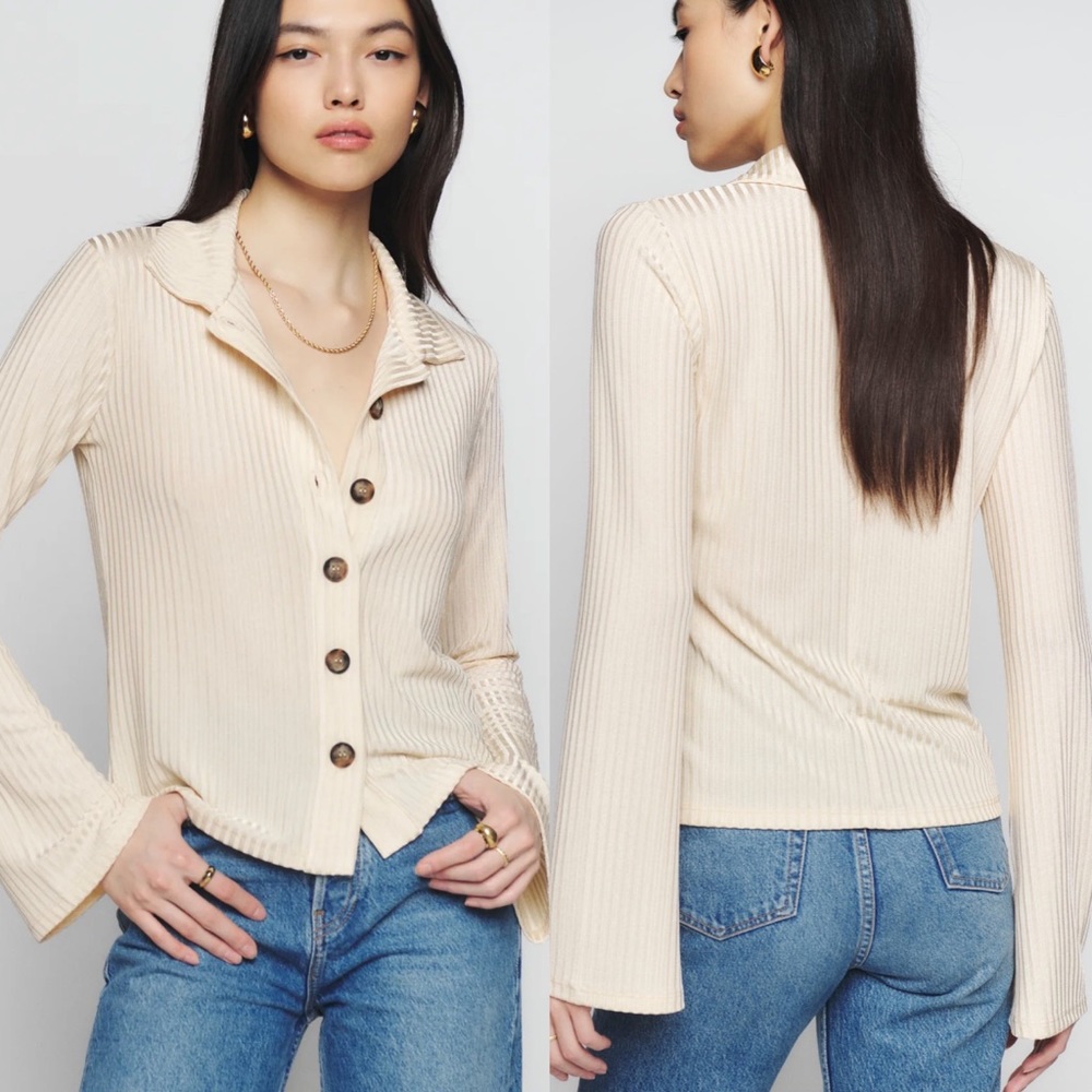 Reformation Cream Ribbed Button-Down Top - Picture 2 of 10